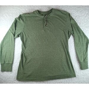 Early 2000's Revolution Men's Large Green Henley Long Sleeve